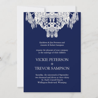 Cream and Midnight Chandelier Wedding Invitations