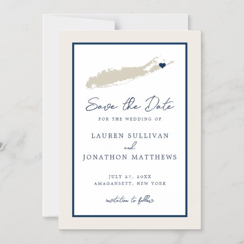 Cream and Navy Long Island NY Map Save the Date Ma Magnetic Invitation