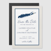 Cream and Navy Long Island NY Map Save the Date Ma Magnetic Invitation (Front/Back)