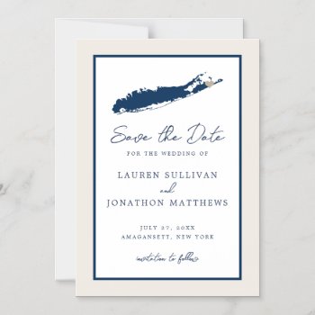 Cream And Navy Long Island Ny Map Save The Date Ma Magnetic Invitation by labellarue at Zazzle