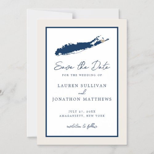 Cream and Navy Long Island NY Map Save the Date Ma Magnetic Invitation