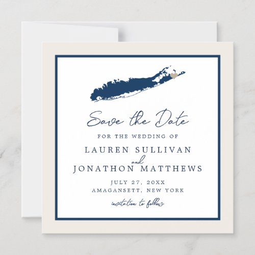 Cream and Navy Long Island NY Map Save the Date Ma Magnetic Invitation