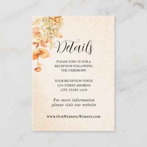 Cream and Orange Autumn Floral Wedding Enclosure Card