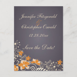 Cream and Orange Autumn Flowers Save the Date Announcement Postcard