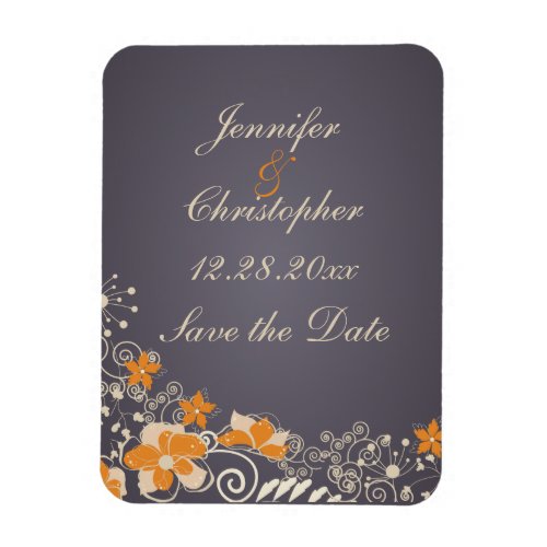 Cream and Orange Autumn Flowers Save the Date Magnet