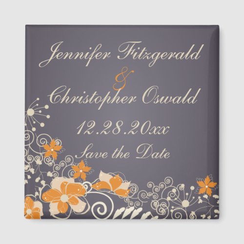 Cream and Orange Autumn Flowers Save the Date Magnet