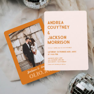 Cream and Orange Retro Boho Wedding Invitation