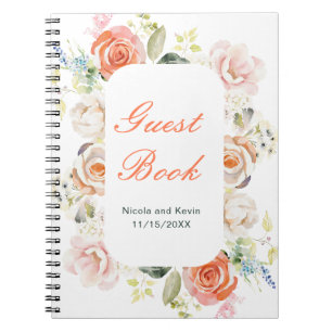 Cream and Orange Vintage Floral Wedding Notebook