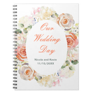 Cream and Orange Vintage Floral Wedding Notebook