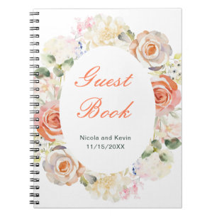 Cream and Orange Vintage Floral Wedding Notebook