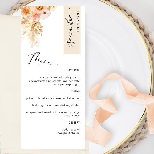 Cream and Peach Blush Personalized with Guest Name Menu
