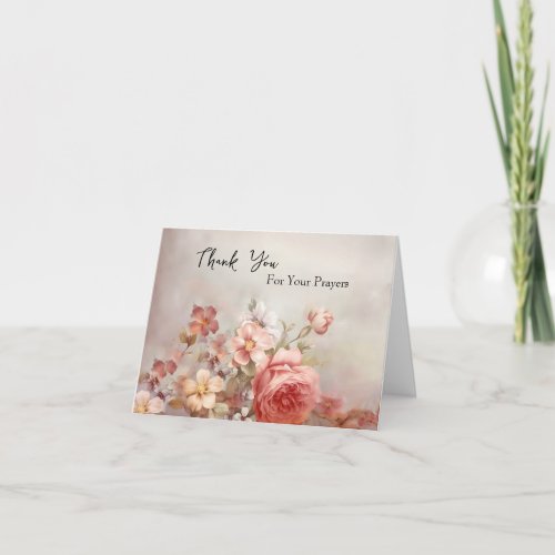 Cream and Pink Flowers Orthodox Christian Memorial Thank You Card