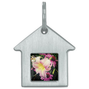 Cream and pink flowers pet ID tag