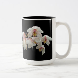 Cream and Pink Orchids on Black Two-Tone Coffee Mug