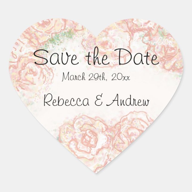 Cream and Pink Roses Save the Date Sticker (Front)