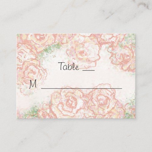 Cream and Pink Roses Wedding Place Cards Business Card