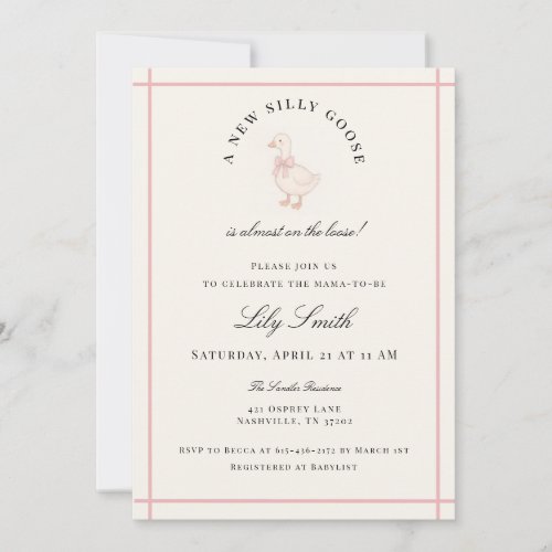 Cream and Pink Silly Goose Baby Shower  Invitation