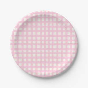Cream and Pink Textured Imperfect Gingham Pattern Paper Plates