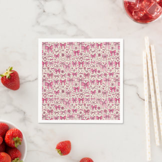 Cream and Pink Watercolor Bow Floral Pattern Napkins