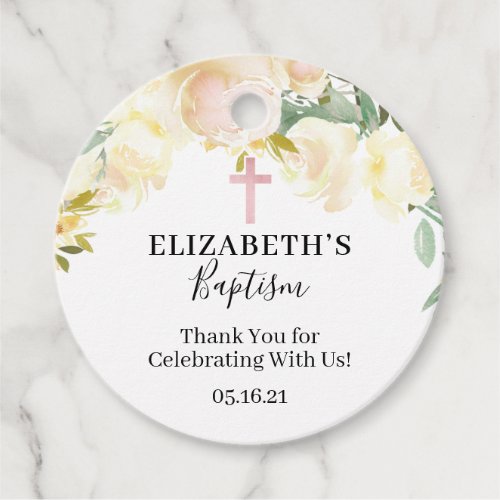 Cream and Pink Watercolor Floral Baptism  Favor Tags