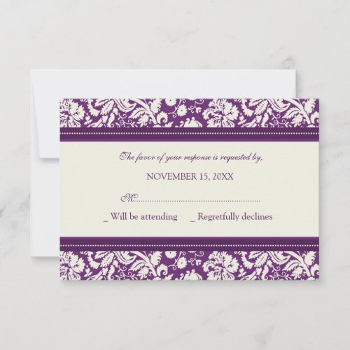 Cream and Plum Damask RSVP Wedding Card