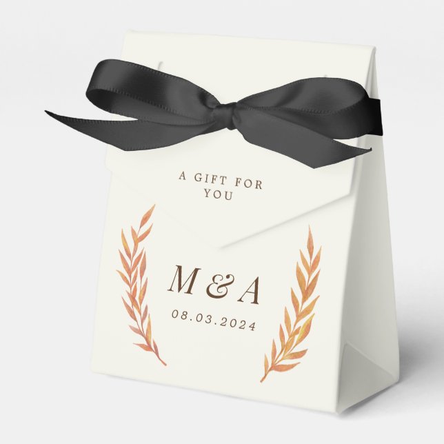 Cream and Pumpkin Orange Autumn Wedding Favor Boxes (Front Side)