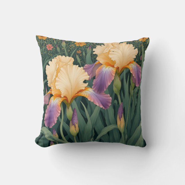 Cream and Purple Iris Throw Pillow (Front)