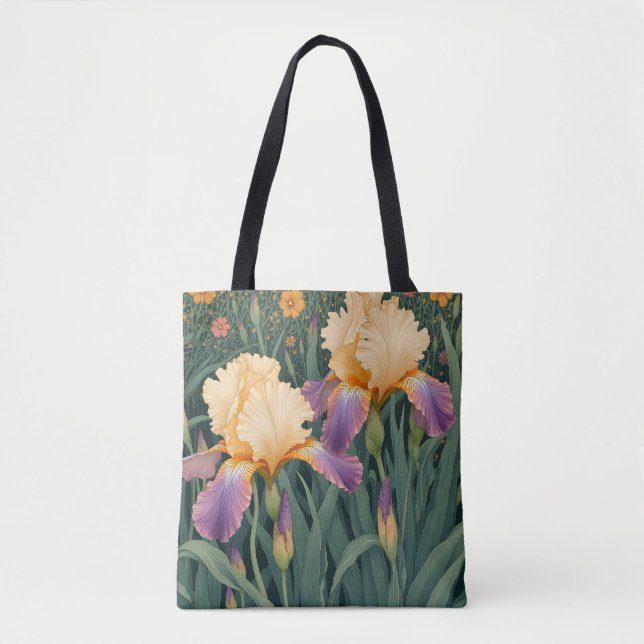 Cream and Purple Iris Tote Bag (Front)