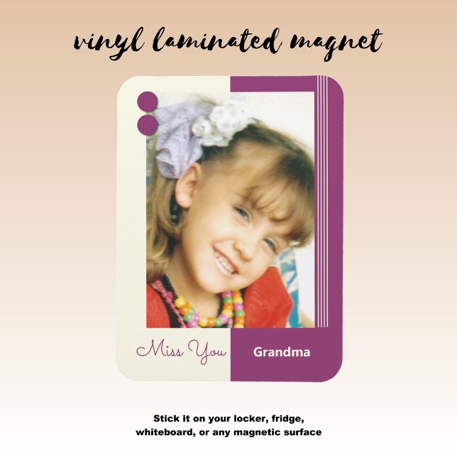 Cream and purple miss you grandma photo magnet (Creator Uploaded)