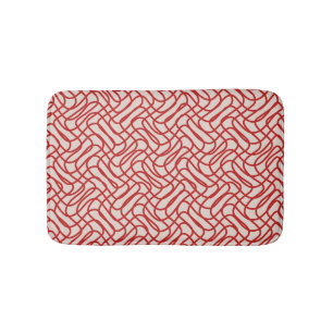 Cream And Red Abstract Line Pattern Bath Mat