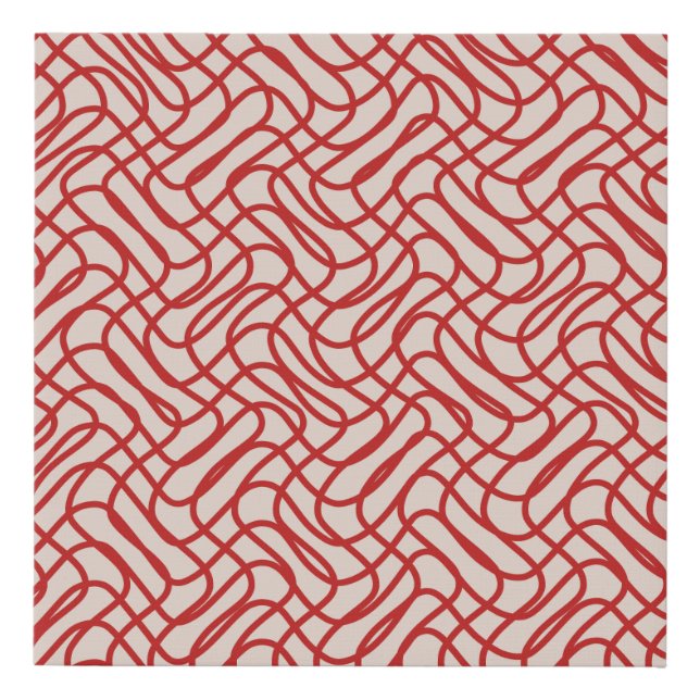 Cream And Red Abstract Line Pattern Faux Canvas Print (Front)