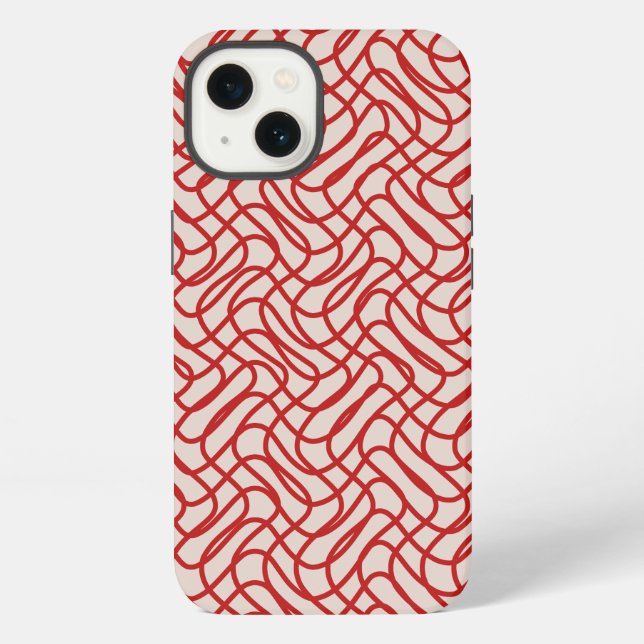 Cream And Red Abstract Line Pattern Iphone Case (Back)