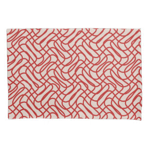 Cream And Red Abstract Line Pattern Pillow Case
