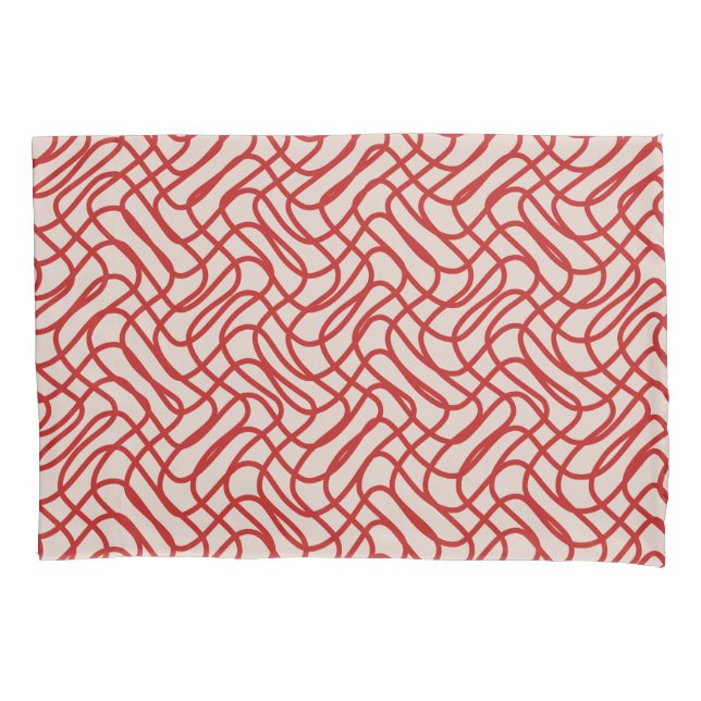 Cream And Red Abstract Line Pattern Pillow Case (Front)
