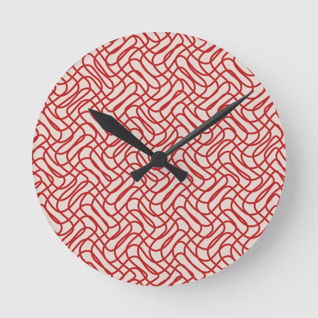 Cream And Red Abstract Line Pattern Round Clock (Front)