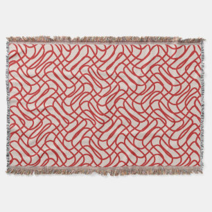 Cream And Red Abstract Line Pattern Throw Blanket