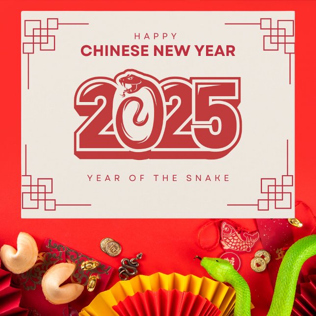 Cream and Red Chinese New Year 2025 Snake Postcard (Creator Uploaded)