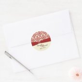 Cream and Red Damask 1.5" Round Sticker (Envelope)