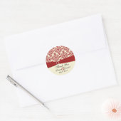 Cream and Red Damask 1.5" Thank You Sticker (Envelope)