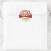 Cream and Red Damask 1.5" Thank You Sticker (Bag)