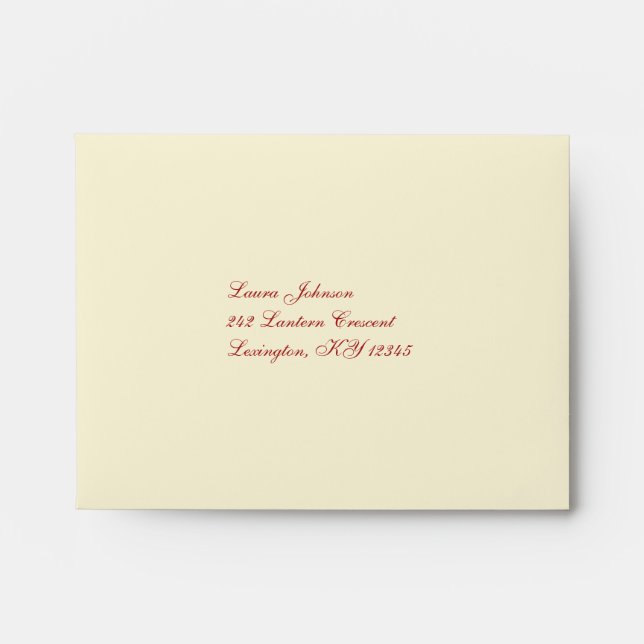 Cream and Red Damask A2 Envelope for RSVP Card (Front)