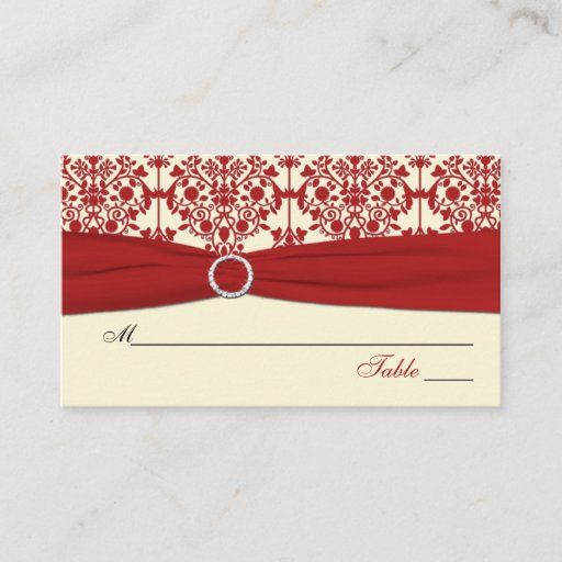 Customizable Cream and Red Damask Placecards Business Card Templates