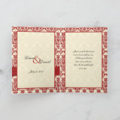 Cream and Red Damask Thank You Card with Photo (Inside)