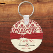 Cream and Red Damask Thank You Keychain (Front)