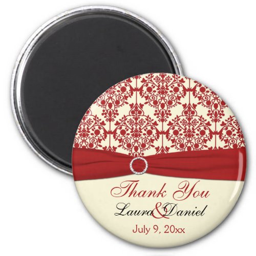 Cream and Red Damask Thank You Magnet