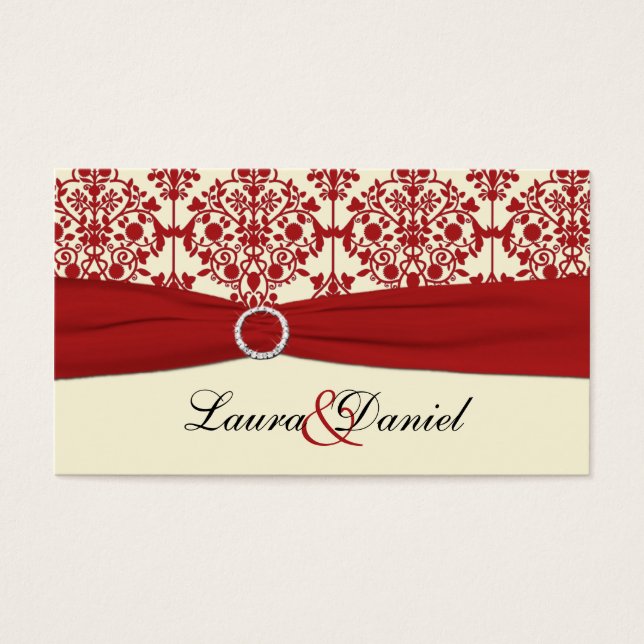 Cream and Red Damask Wedding Favor Tag (Front)