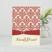 Cream and Red Damask Wedding Invitation (Standing Front)