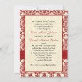 Cream and Red Damask Wedding Invitation (Back)