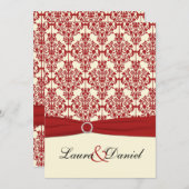 Cream and Red Damask Wedding Invitation (Front/Back)