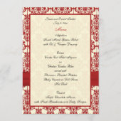 Cream and Red Damask Wedding Menu Card (Back)